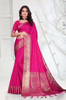 Aarunika IC Solid/Plain Bollywood Pure Silk Saree(Pink, Gold)