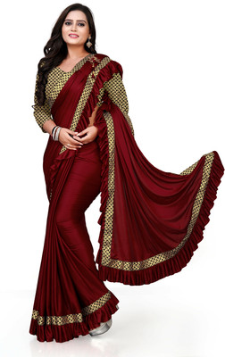 KASHYAP ART Embellished Bollywood Lycra Blend Saree(Red)