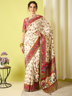 Sareemall Printed Banarasi Viscose Rayon Saree(Cream)