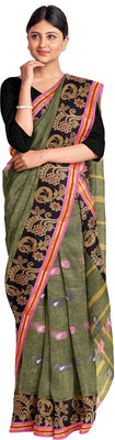 dreamy textiles hub Self Design Hand Batik Handloom Pure Cotton Saree(Grey)