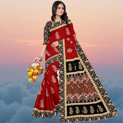 KAVACH TEXTILE Printed Daily Wear Pure Cotton Saree(Red)