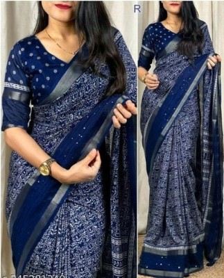 Mayra Nx Printed Bollywood Cotton Blend Saree(Blue)