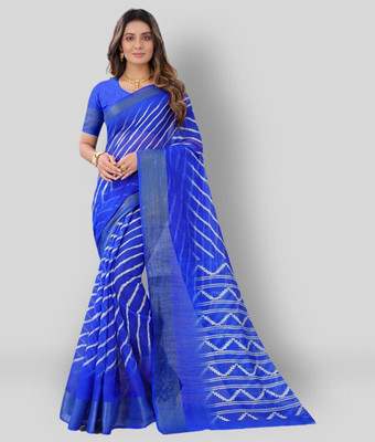 Bansari Textiles Applique Daily Wear Cotton Linen Saree(Blue)