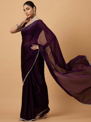 Sareemall Embellished Bollywood Satin Saree(Purple)