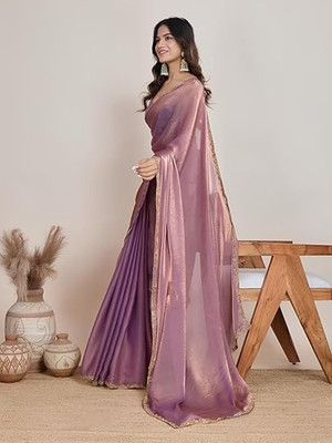 QUEDDY'S Solid/Plain Bollywood Silk Blend Saree(Pink)