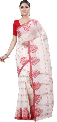 NihaRika Collections Woven, Self Design Tant Pure Cotton Saree(Red, White)