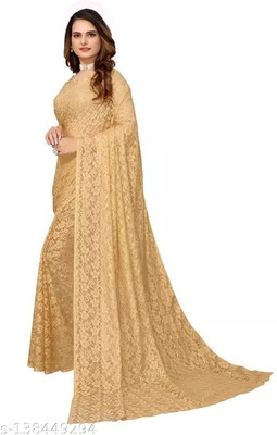 NEXA Self Design Bollywood Net Saree(Cream)