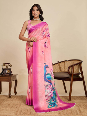 FASHION STROM Woven Bollywood Chiffon Saree(Pink)