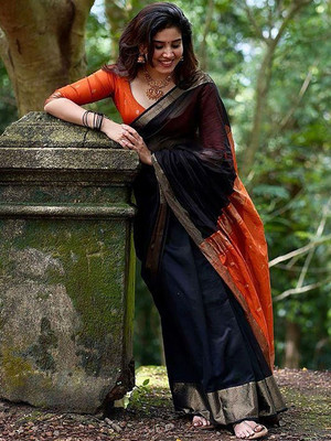 Moda Rapido Woven Daily Wear Silk Blend Saree(Black)