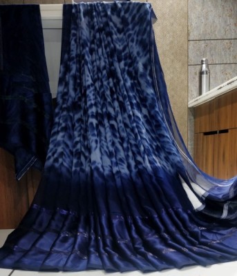 Hensi sarees shop Printed Kovai Silk Blend, Chiffon Saree(Pack of 2, Dark Blue, White)