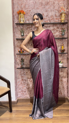Bansari Textiles Solid/Plain Bollywood Nylon, Silk Blend Saree(Pink)