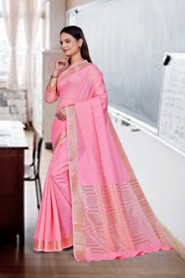 Feminista Woven Daily Wear Cotton Silk Saree(Pink)