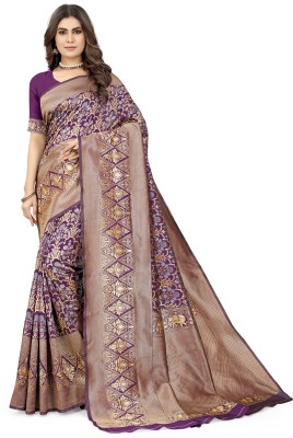 NANCY HUB Woven, Floral Print Bollywood Jacquard, Silk Blend Saree(Purple, Pink)