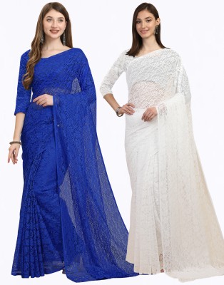 IRI Embellished Bollywood Net Saree(Pack of 2, Blue, White)