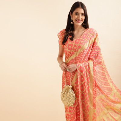 RekhaManiyar Printed Bollywood Chiffon Saree(Pink)