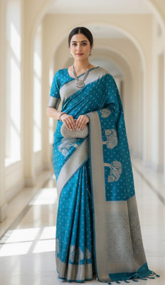 Bajrang fab Self Design Banarasi Satin Saree(Dark Blue)