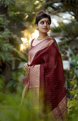 Anjaneya Sarees Self Design Banarasi Silk Blend Saree(Maroon)