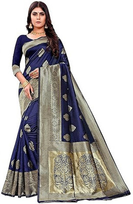 AAGIRI Self Design Banarasi Jacquard, Art Silk Saree(Dark Blue)