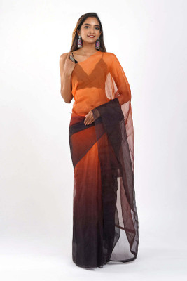 kaizen texo fab Ombre Saree with Attached Blouse Organza Saree(Orange)