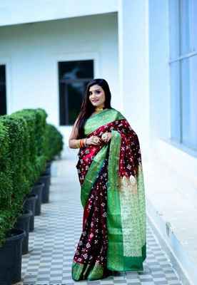 ARIBA CREATION Woven Banarasi Jacquard Saree(Dark Green, Maroon)