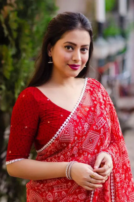 Suali Animal Print Bollywood Chiffon Saree(Red)