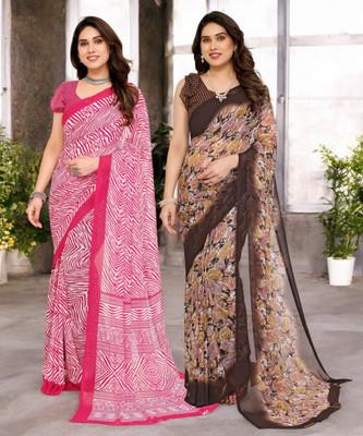 Moda Rapido Printed Bollywood Georgette Saree(Pack of 2, Multicolor)