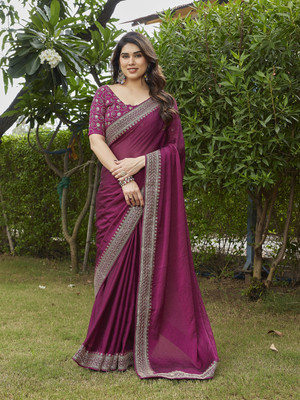 THE URBAN DIVA Solid/Plain Bollywood Silk Blend Saree(Pink)