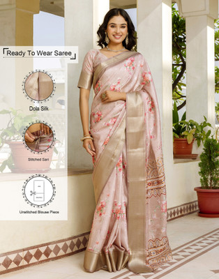Samah Printed Bollywood Silk Blend Saree(Multicolor, Beige)