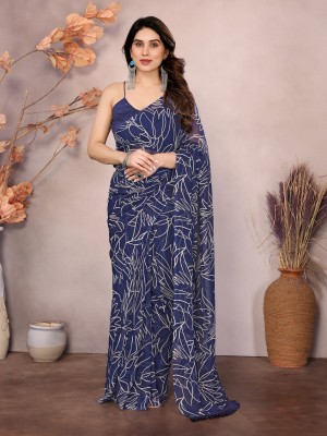 Moksha trends Printed Banarasi Georgette Saree(Blue)