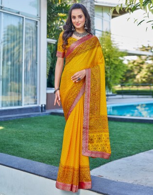 Samah Geometric Print, Printed, Embellished Bollywood Chiffon, Georgette Saree(Yellow, Maroon, Green)