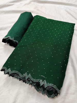 Sareez House Solid/Plain Bollywood Georgette Saree(Dark Green)