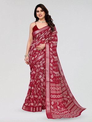 Moda Rapido Printed Bollywood Linen Saree(Maroon)