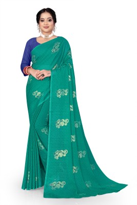 Lami Self Design, Printed Banarasi Chiffon Saree(Green)