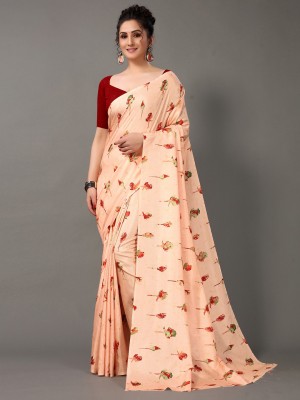 Fourleaf Printed, Floral Print Bollywood Georgette Saree(Cream)