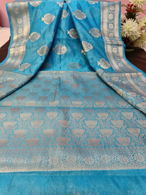 Tahira creation Printed Banarasi Georgette Saree(Light Blue)