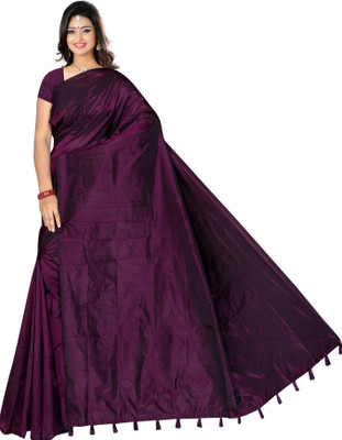 kamdar Solid/Plain Mekhela Chador Silk Blend Saree(Purple)