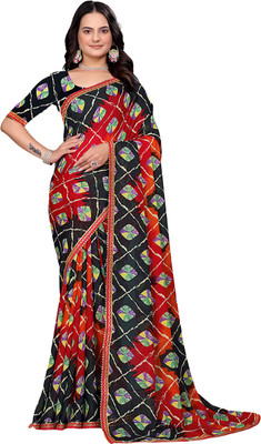 Anmi Printed Bandhani Georgette Saree(Red)