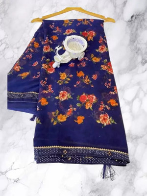 Laaksha Creation Printed Bollywood Georgette Saree(Multicolor)
