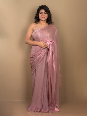 Sarika Solid/Plain Bollywood Chiffon Saree(Pink)