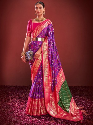 ANOUK Woven Pochampally Silk Blend Saree(Purple)