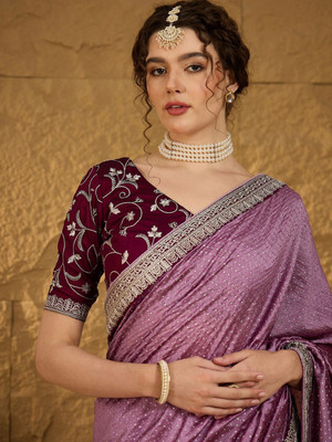 ANOUK Embroidered Bollywood Silk Blend Saree(Purple)