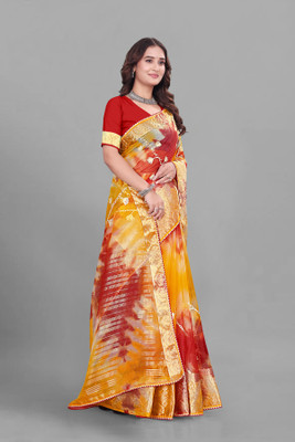 Aarunika BS Solid/Plain Bollywood Organza Saree(Red)