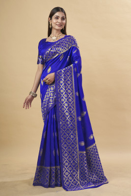 DHAYNAAND REEWA FASHION Floral Print Banarasi Jacquard Saree(Blue)