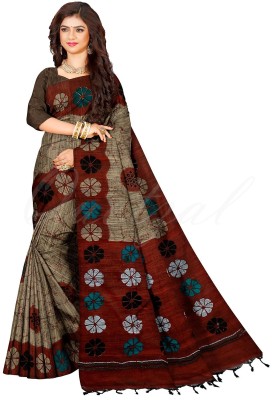 Quetzal Printed Sambalpuri Pure Cotton Saree(Beige)