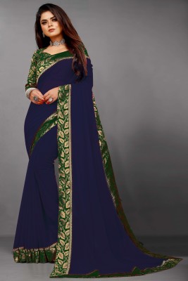 Flip The Style Solid/Plain Bollywood Georgette Saree(Dark Blue, Dark Green)