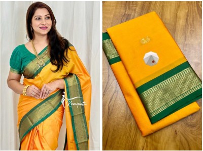 VEERAIVA Woven Paithani Cotton Silk Saree(Gold)