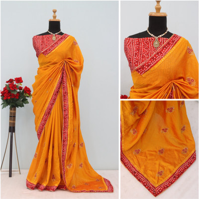 KHRITI FAB Embroidered Bollywood Silk Blend Saree(Gold)