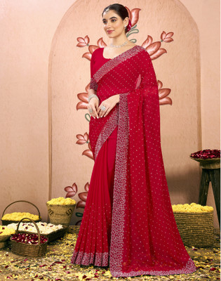 Satrani Printed Bollywood Georgette Saree(Red)