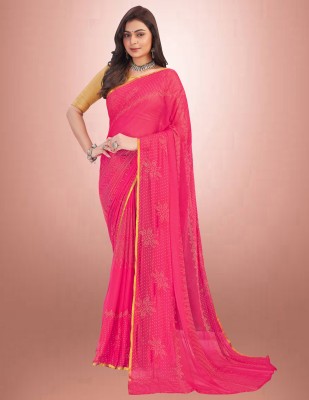 Florona Enterprise Printed, Floral Print, Woven Bollywood Jacquard, Chiffon Saree(Pink)