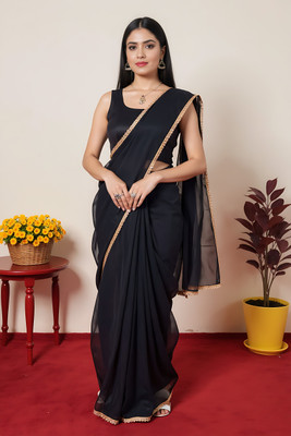 APEKSHAFASHION Solid/Plain Bollywood Chiffon Saree(Black)
